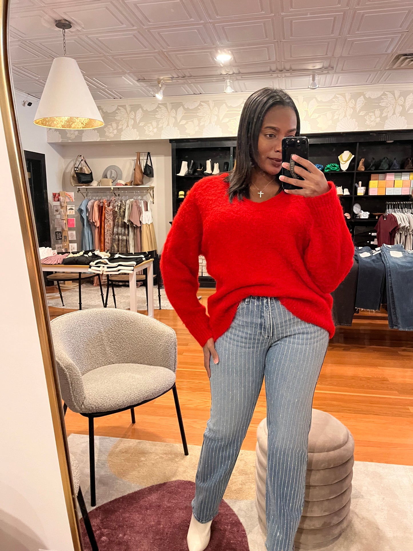 FLUFFY KNIT V NECK