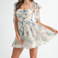 FLORAL PRINTED TIED SHOULDER MINI DRESS